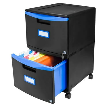 Plastic Two-Drawer File Cabinet – Locking Document Organizer with Casters for Home and Office, Black, 1-Pack (61314U01C)
