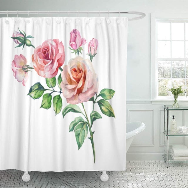 Cortina de Ducha ABPHQTO Acuarela Botánica Rosas Rama Verano 160x180 cm