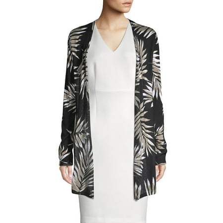 Tonal Palm Frond Crochet Waterfall Cardigan