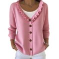 thumbnail image 2 of Bxsruta Womens Cardigan Sweaters Ruffle Trim V Neck Button Down Long Sleeve Casual Knit Outerwear, 2 of 7