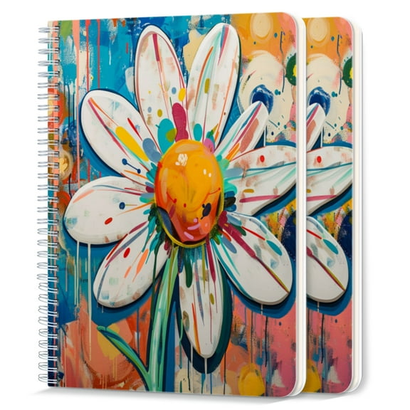 Spiral Notebook,College Ruled Journal,8.26" x 5.71" 50 Sheets/100 Pages,2 Pack - Whimsical And Colorful Painting of Daisy Flower
