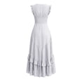 thumbnail image 6 of Erwazi Summer Dresses for Women Solid V Neck Sleeveless Ankle Length Dress Button Ruffle Trim Trendy Casual Daily Outdoor Classic Dresses, 6 of 7