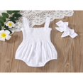 thumbnail image 3 of Baby Summer Jumpsuit Outfit Solid Color Ruched Toddler Girl Casual Sleeveless Suspender Rompers and Headband, 3 of 7