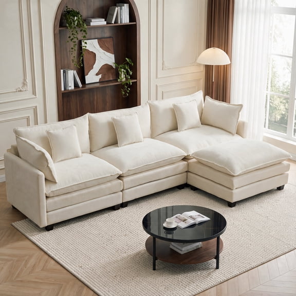 Daeorio 102" Chenille Upholstered Sofa,L Shaped Cloud Couch Double-Layer Cushion Deep Seat with Pillows for Living Room Bedroom Apartment(Beige)
