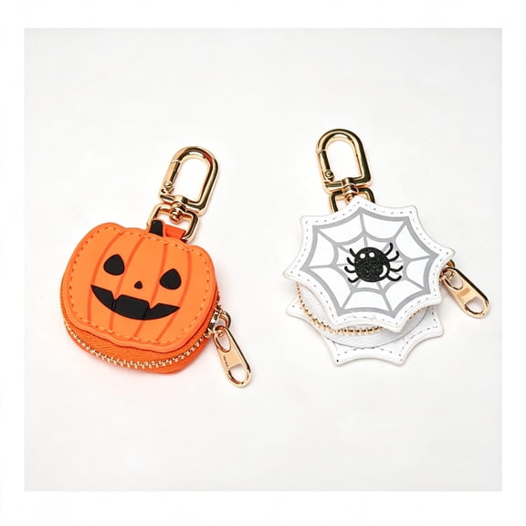 Mini Coin Purse Keychain, Halloween Pumpkin Spider Keychain Wallet Bag Charms Leather Coin Pouch Gift Accessories for Handbags Womens(lxf)
