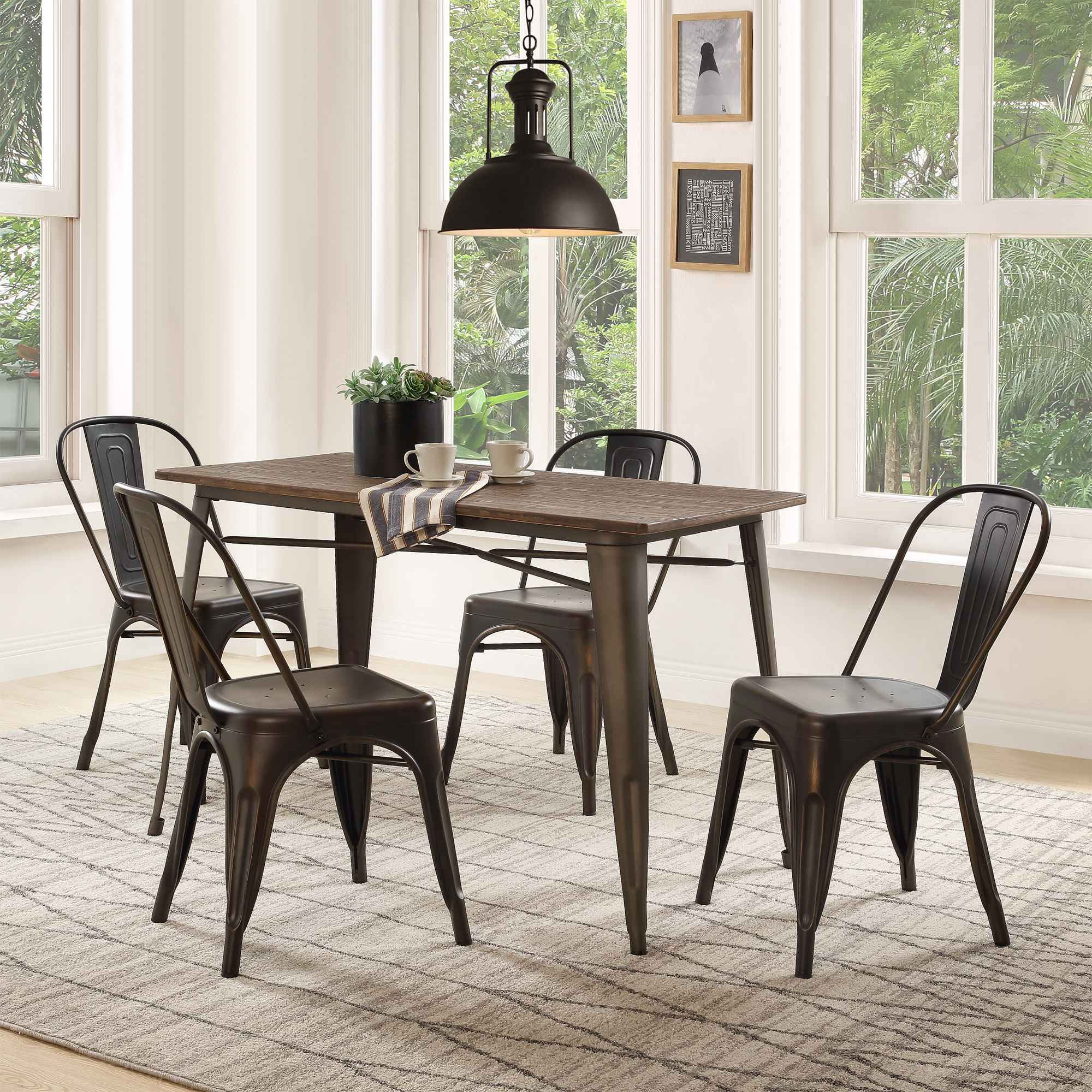 High Quality 5Piece Metal Dining Set with Natural Bamboo Solid Wood