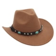 thumbnail image 1 of Sombrero de vaquero occidental tibetano de estilo étnico, sombrero de copa para otoño e invierno, sombrero de fieltro con remaches y rizado para hombres y mujeres, sombrero de jazz de moda, 1 of 6