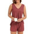 thumbnail image 4 of Smilooen pajamas set for woman short sleeve for woman 2 piece V Neck Summer lounge set Sleepwear,S-2XL, 4 of 7