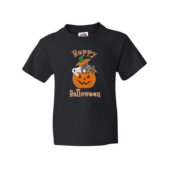 Inktastic Happy Halloween Kittens in Pumpkin Youth T-Shirt
