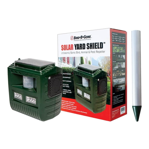 Bird B Gone Solar Yard Shield Animal & Pest Repeller, Ultrasonic & Sonic, Motion Sensor Activated