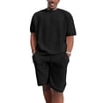 thumbnail image 1 of Conjunto de camiseta y pantalones cortos negros de manga corta para fiestas, trabajo y deportes de verano para hombre, elegante conjunto deportivo informal, 1 of 5