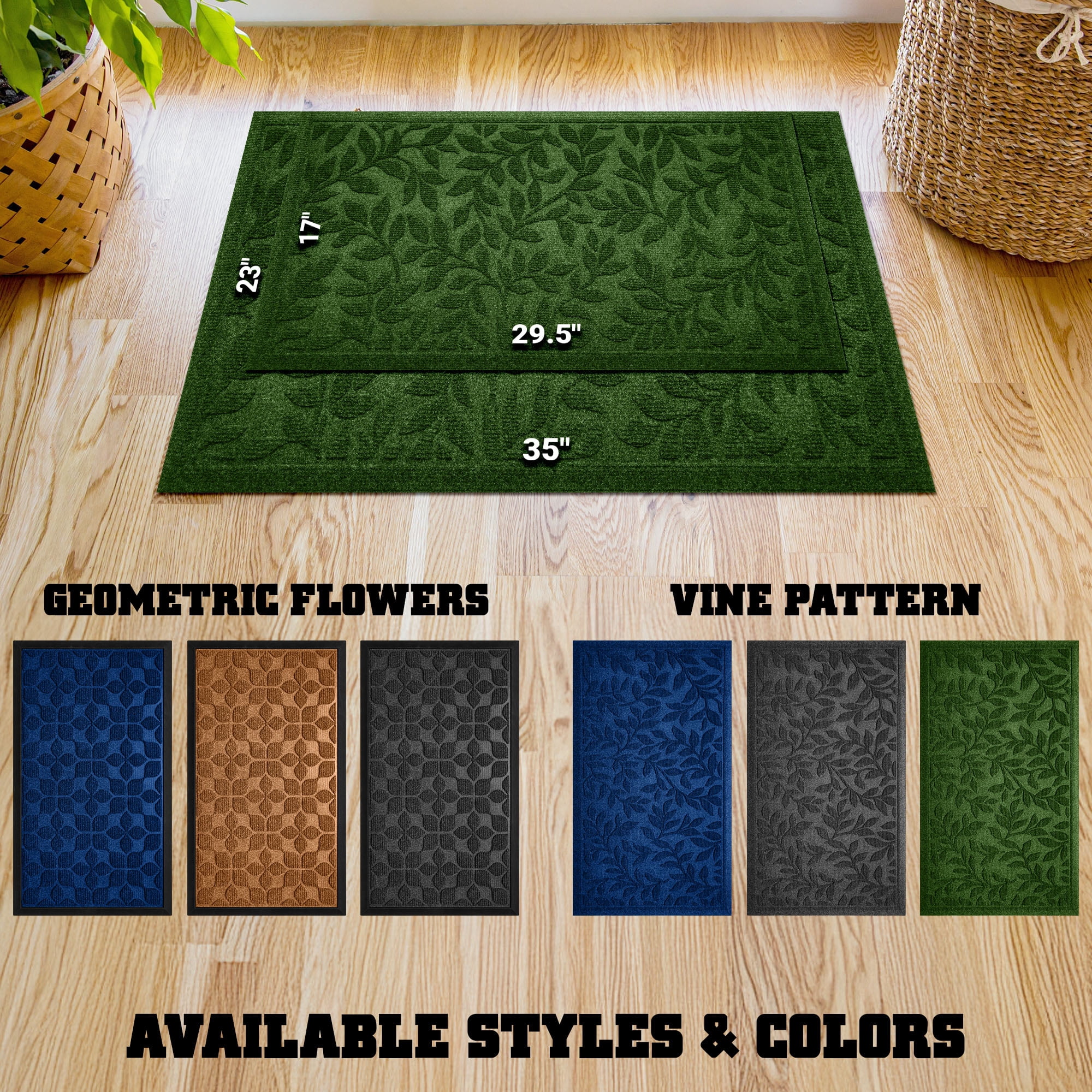 G128 17x29in Green Leaves Welcome Mat, Outdoor/Indoor Front Door Rug for Entryway, Durable Doormat for Porch, Patio, or Indoor/Outdoor Use