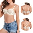 thumbnail image 5 of Exerin Women's Lace Unlined Underwire Sheer Demi Balconette Bra(38DD,Nude), 5 of 6