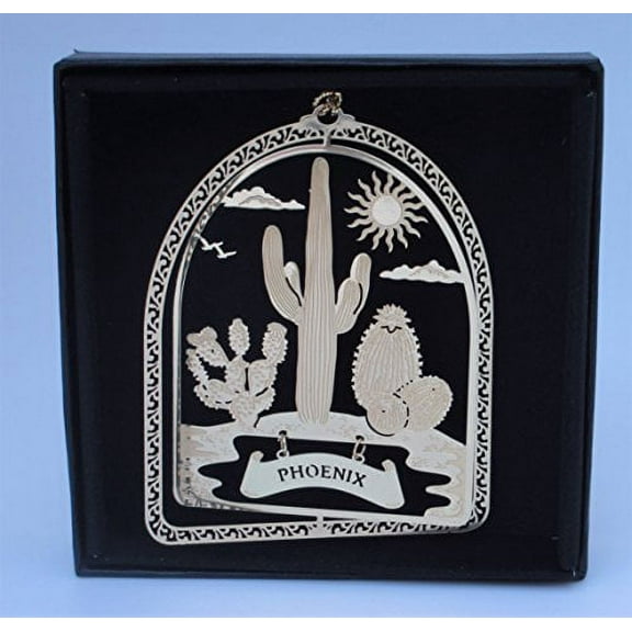 Phoenix Brass Ornament Cactus Black Leatherette Gift Box