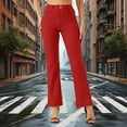 thumbnail image 6 of Casual Pants for Women Solid Color Office Trousers With Elastic Waist Straight Leg Comfortable for Work Breathable Red M, 6 of 8