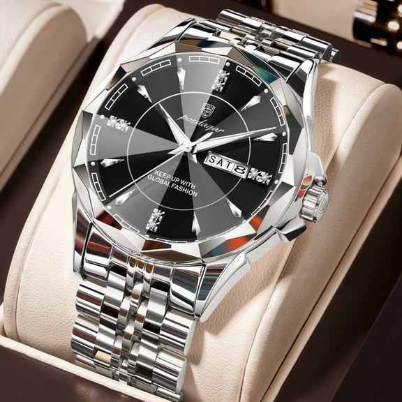 POEDAGAR Men’s Quartz Wrist Watch Stainless Steel Band Luminous Calendar Week Display Fashion Casual Watch with Gift Box