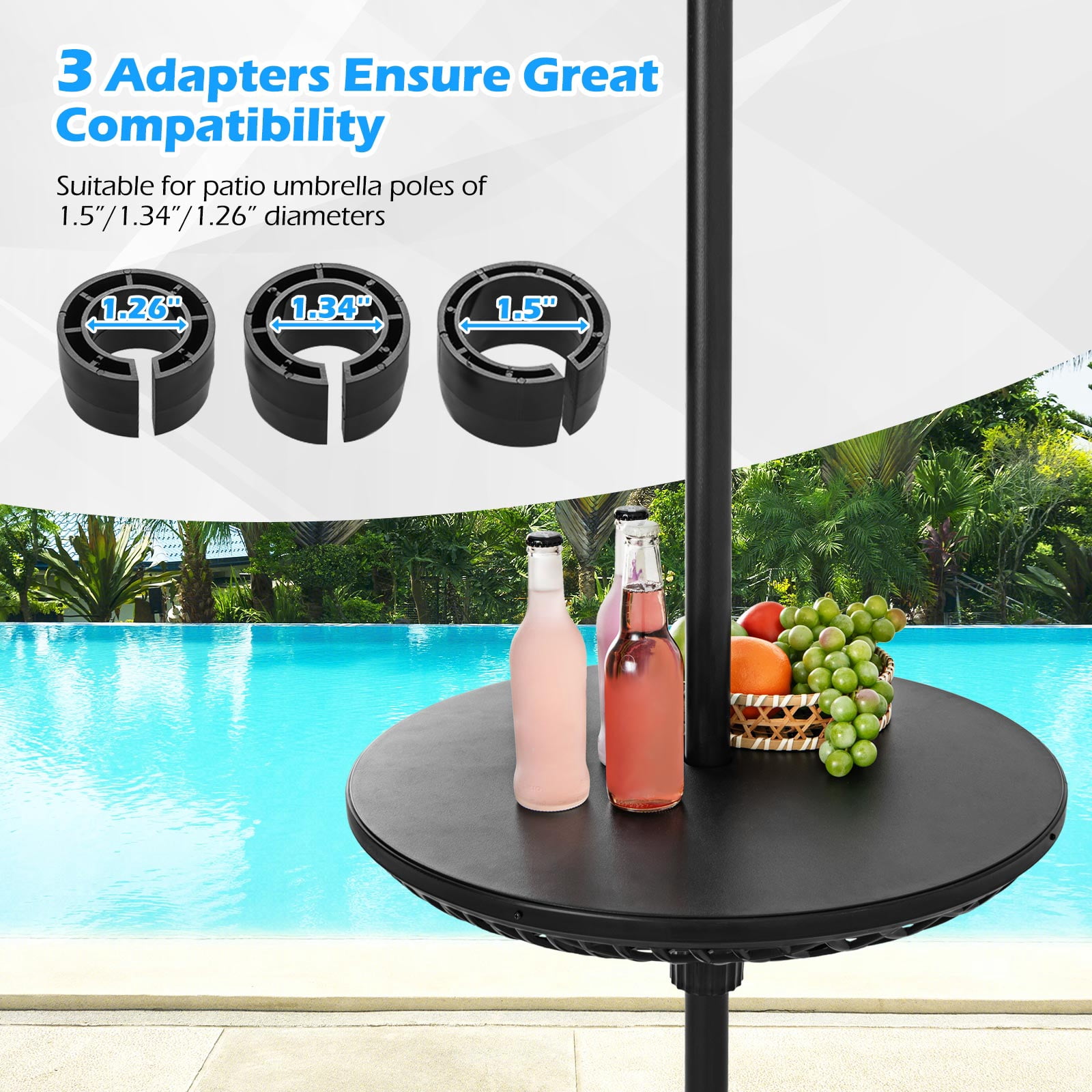 Topbuy Patio Umbrella Table Tray 23" Outdoor Round Adjustable Umbrella Table