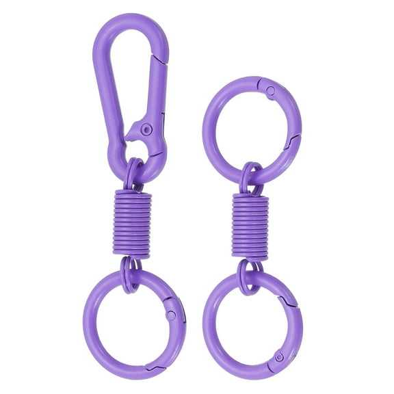 Uxcell Keychain Clips with O Rings, 2 Pcs Quick Release Key Chain Rings Spring Double Ring Keychain Holder Spring Snap Hook Organizer for Car Keys, Backpack, Women, Man, Purple