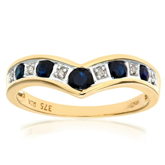9ct Gold Jewelco London 2pts Diamond 0.46ct Sapphire Channel Wishbone Ring 2mm