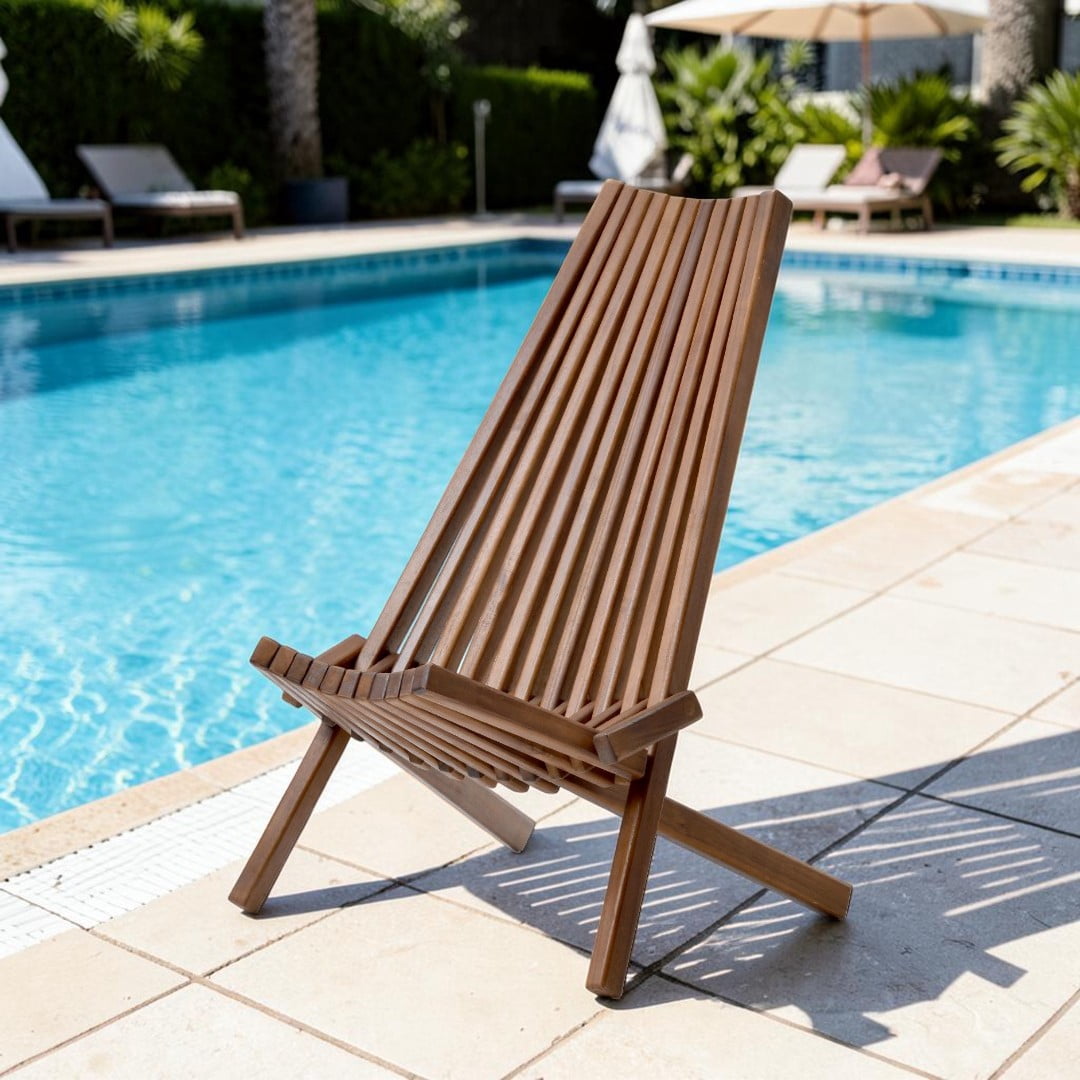 IVV Acacia Wood Folding Chair, Outdoor Weather-Resistant Wooden Foldable Chair Patio Furniture Comfy Adirondack Chairs Lounge Chair for Deck Fire Pit Porch Camping, Brown