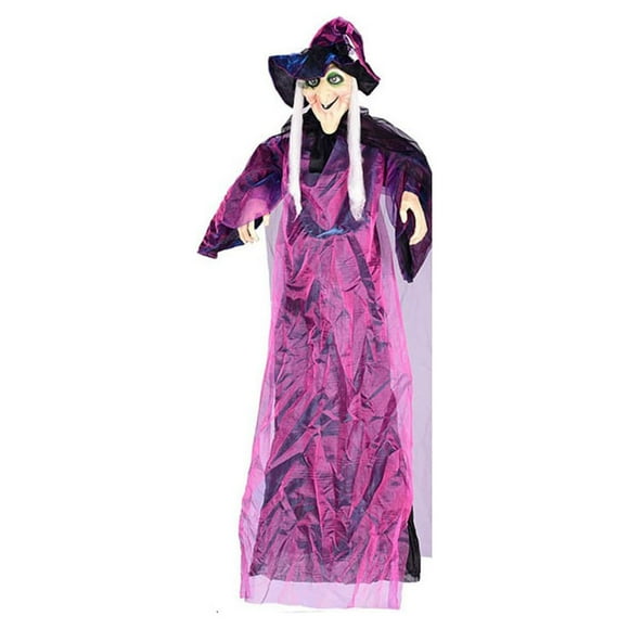Wear-resistant Witch Decor Lifelike Lightweight Horror Doll Hanging Witches Glowing Prank Props Electric Toys for Home Festival Purple