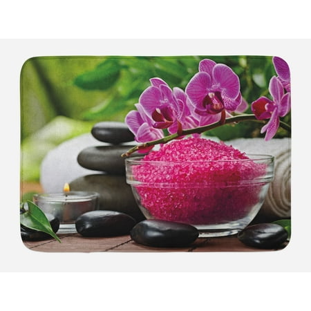 Green And Black Bathroom Decor Spa Bath Mat, Black Zen Stone Triplets with Asian Originated Orchids and Fuchsia Salt, Non-Slip Plush Mat Bathroom Kitchen Laundry Room Decor, 29.5 X 17.5 Inches, Fuchsia Black and Green, Ambesonne ()