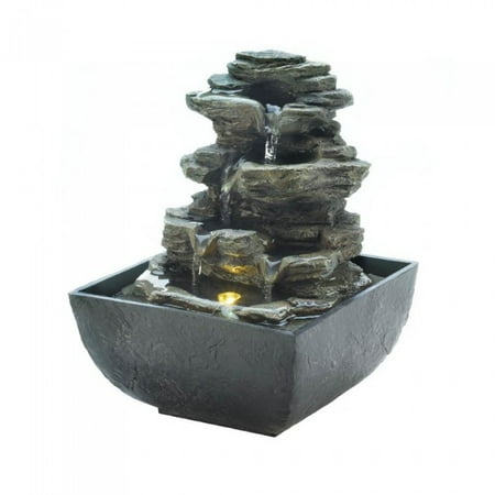 - TIERED ROCK FORMATION TABLETOP FOUNTAIN