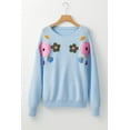 thumbnail image 5 of Women's Light Blue Knitted Sweater with Floral Pattern and Ribbed Edge, (US 20-22)2XL, 5 of 11
