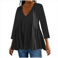 thumbnail image 1 of AherBiu Tops for Women Trendy 3/4 Sleeve Cute Ruffle Shirts Summer Flowy Comfy V Neck Ruched Blouses, 1 of 5