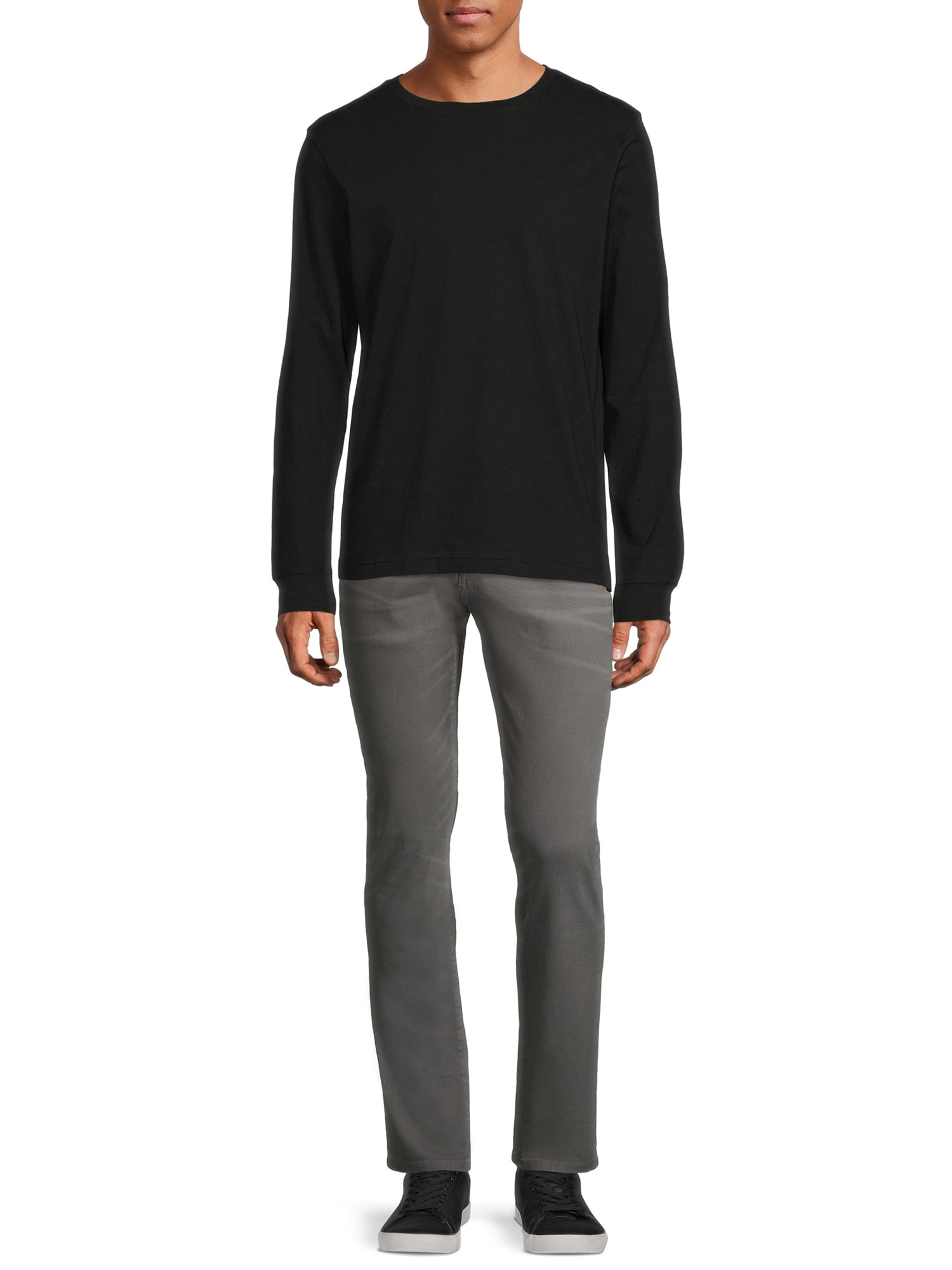 George Men's Long Sleeve Crew Neck Plain T-Shirt, Black