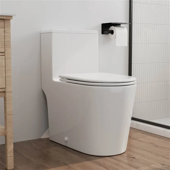 1.1/1.28 GPF Elongated One-Piece Toilet 12" Rough-in Dual Flush Toilet with 17.13" ADA Comfort Seat Height in Glossy White Ceramic, CUPC Certified, WaterSense Cetified, Soft Close Seat