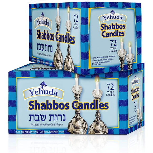 Yehuda White Shabbos Candles, 72 Pieces (Pack of 8), Traditional Shabbat Candles, Unscented