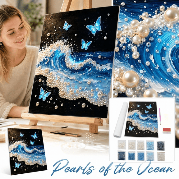 12 X 16 Inch Pearl Diamond Painting Kit for Adults Beginner Friendly Beach Diamond Art Canvas Kit Coastal Wall Decor for Home Wall Decoration Gift