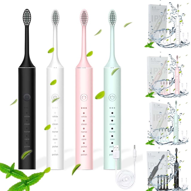 Fiudx Cepillo de Dientes Eléctrico Inteligente, Temporizador de 6 Velocidades, 4 Cabezales de Repuesto, Resistencia Al Agua Ipx7, 80 Días de Batería, Carga Usb, Limpieza Profunda para Brackets y Coro