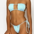 thumbnail image 3 of Bikini plisado sexy para mujer, traje de baño con tirantes con volantes y huecos, traje de baño con relleno y encaje de color puro, 3 of 5
