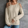 thumbnail image 2 of ShomPort Women's Fall Long Sleeve Cold Shoulder Shirt Crewneck Casual Loose Pullover Tops, 2 of 6