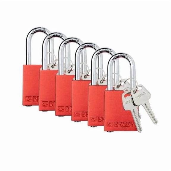 Brady Padlock,6 Pins,Red,PK6 SDAL-RED-38ST-KA6