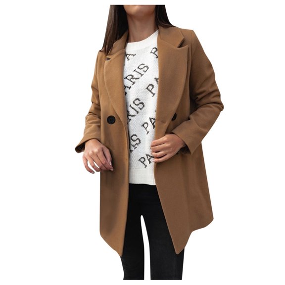 Women Winter Elegant Slim Double Long Coat Wool Blend Warm Outerwear Jacket