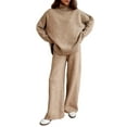 thumbnail image 2 of Womens Knit Lounge Set 2 Piece Sweater Top and Wide Leg Pants Soft Cozy Outfit for Fall Winter Camel Color L, 2 of 8