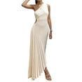 thumbnail image 3 of Biekopu Women Summer Long Dress, Sleeveless One-shoulder Pleated Hollowed Irregular Dress for Casual Daily Wear,S/M/L/XL, 3 of 8