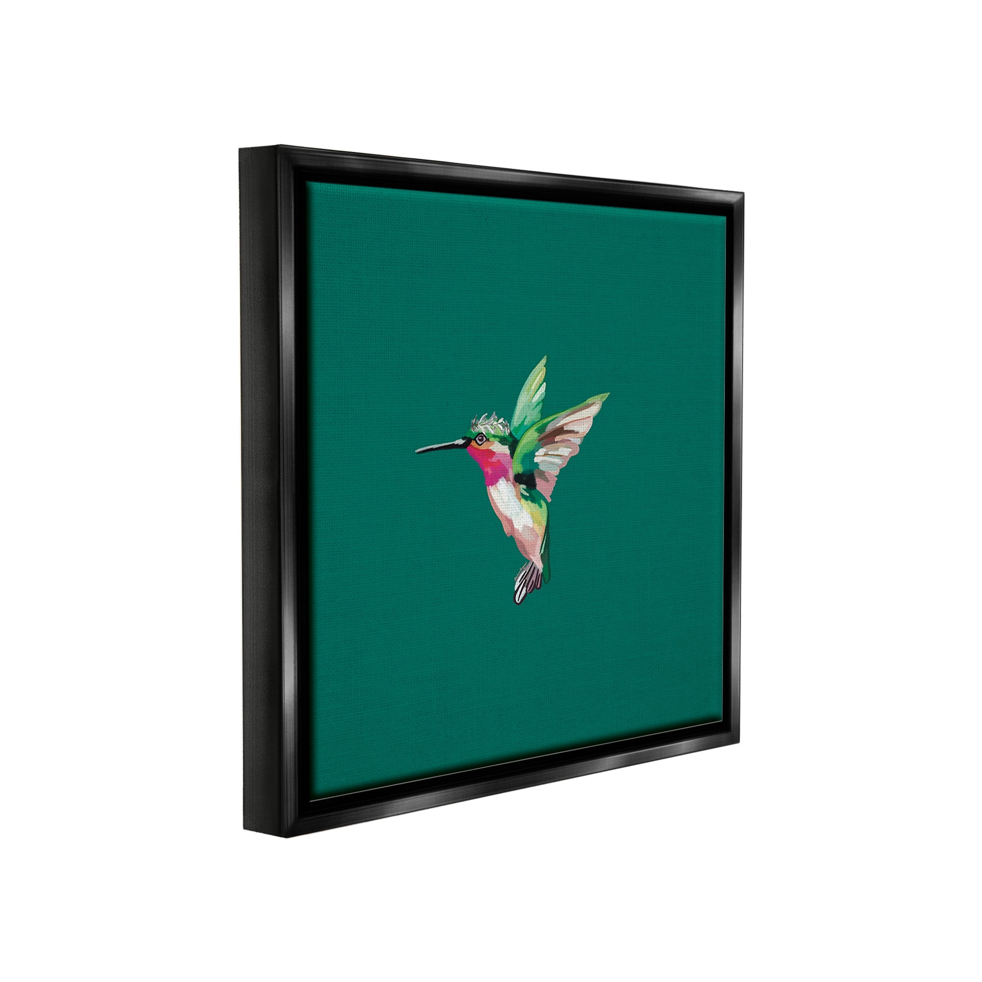 Stupell Industries Hummingbird with Tiara Animals & Insects Painting Black Floater Framed Canvas Art Print Wall Art, 25 x 25