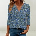 thumbnail image 3 of JTZGDY Womens T-Shirts Dressy Casual Floral Printed Fall 3/4 Length Sleeve V Neck Graphic Tunic Tees Loose Fit Pullover Tops Blue#04 S, 3 of 8