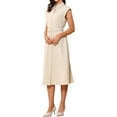thumbnail image 4 of INSPIRE CHIC Women's Sleeveless Dresses Collared Button Down Belted Waist Midi Work Dresses S 1, 4 of 5