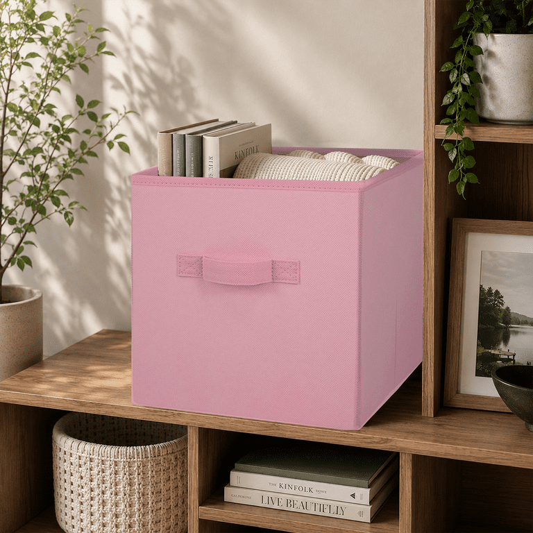 Collapsible Cube Fabric Storage Bins, 6-Pack Pink photo 7