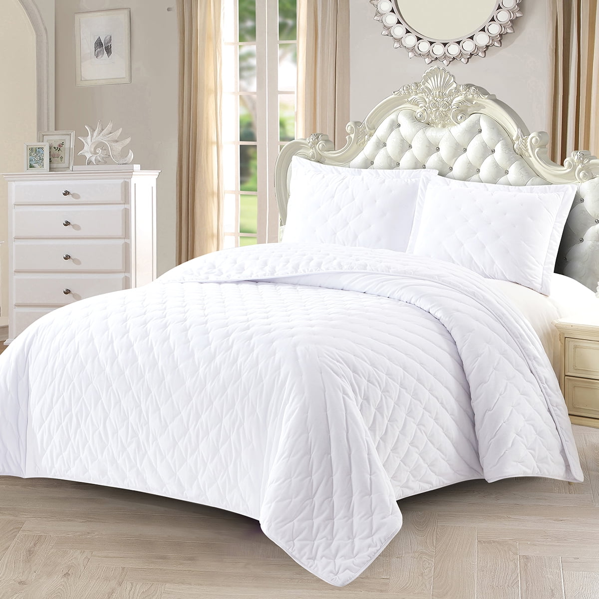 Martha Stewart FULL/QUEEN Quilt Velvet Flourish Ivory L92006