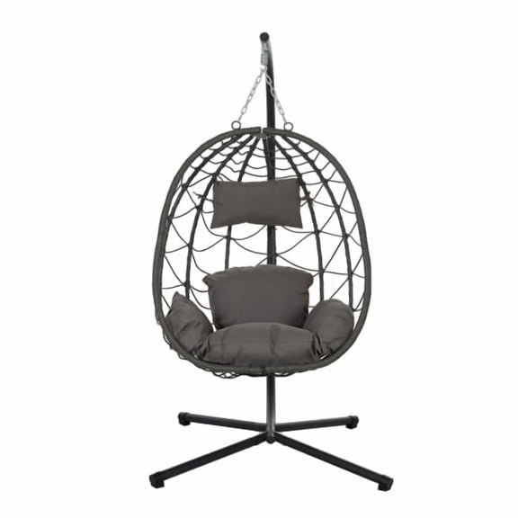Dark Gray Egg Chair with Stand for Indoor and Outdoor Use-Wicker Hanging Swing Chair for Patio,Bedroom,Living Room,and Balcony
