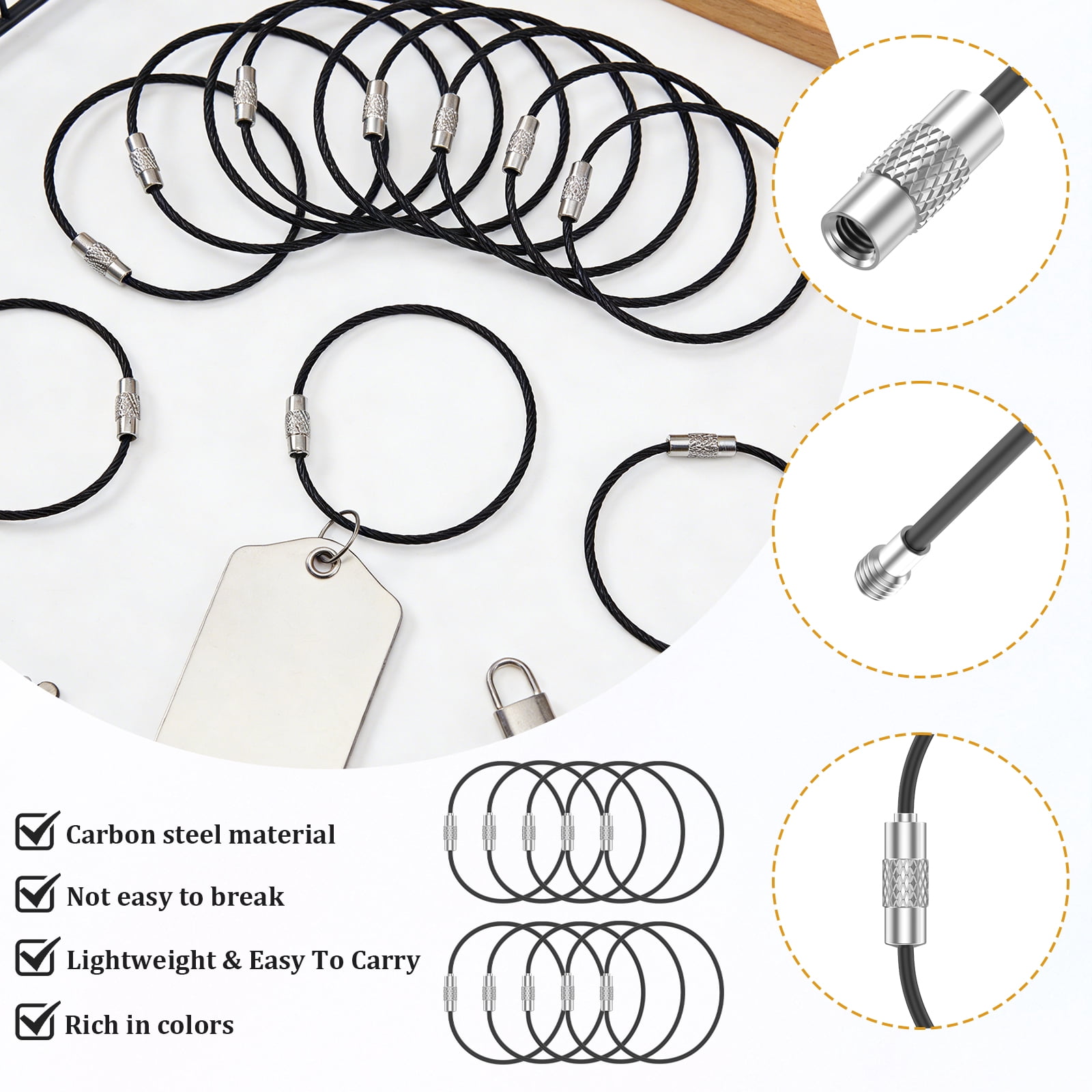 100/200 PCS Keychain 5.9 Inches Wire Ring 0.059 Inches Thickness Cable Loop Ring for Hanging Luggage Tag Key and ID Card
