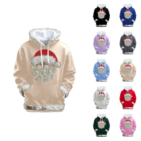Christmas Hoodie Men Long Sleeve Casual Santa Claus Graphic Hooded Sweatshirts Pullover with Pockets
