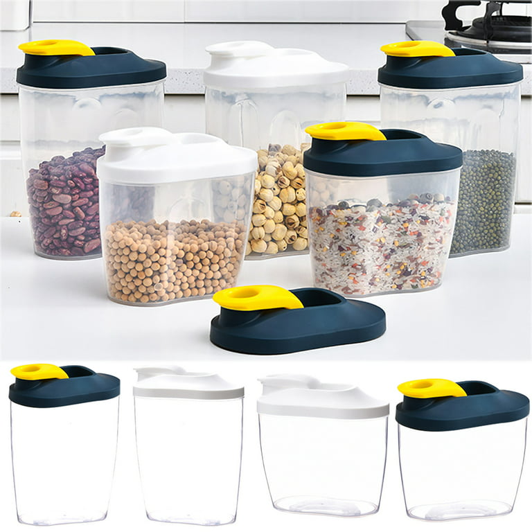 Cheer.US Airtight Plastic Canister with Lids Food Storage Jar Square -  Storage Container with Clear Preserving Seal Wire Clip Fastening for  Kitchen Canning for Cereal,Pasta,Sugar,Beans,Spice 