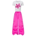 thumbnail image 5 of Grblisyd Girls Summer Outfits 2 Piece 8-12Y Set Cute Floral Print Short Sleeve T-Shirt Cargo Pants Summer Fall Outfits, 5 of 6